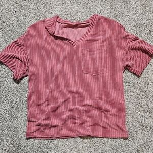 Red Striped V-Neck T-Shirt
